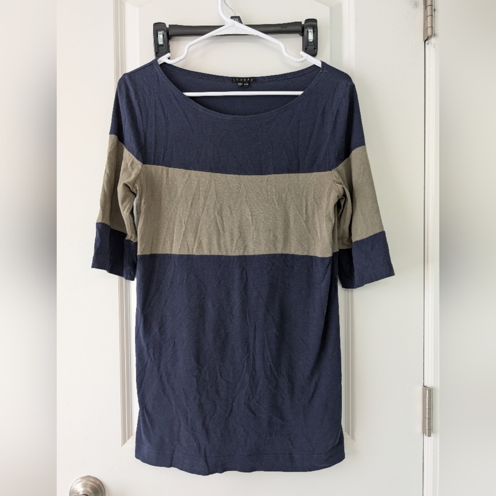 Theory, Women's M, Half Sleeve Color Block Tunic Top, Boat Neck, Cotton